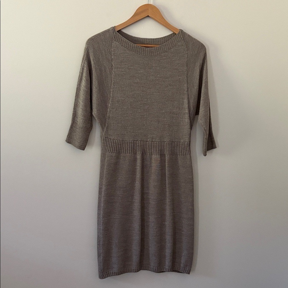 The Limited Sweater Midi Dress Large Wool Blend Stretch Knit Brown Taupe